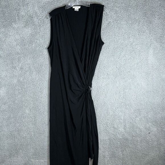 Vintage Calvin Klein Size L Black Wrap Dress Sleeveless Hong Kong - Picture 1 of 8